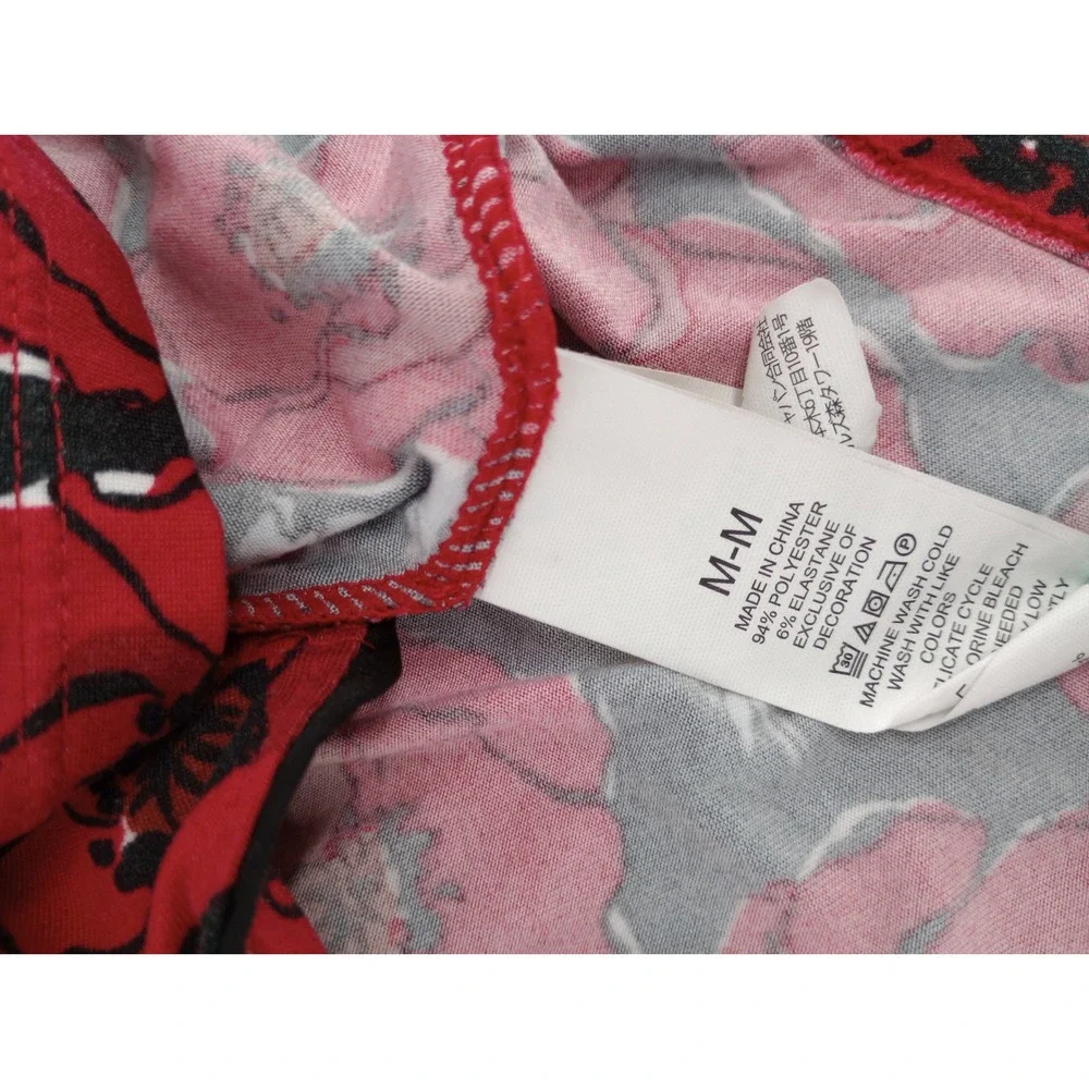 Kate Spade Pajama Top Women Medium Red Poppy Floral Short Sleeve Button Front